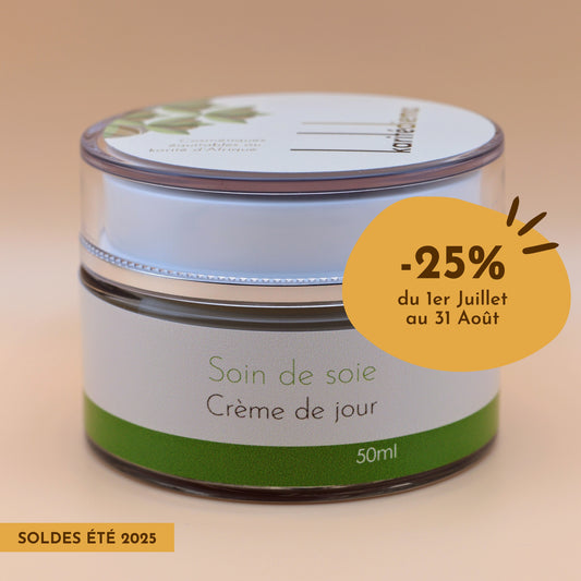 -25% sur notre pot de crème de jour Karitédiema Soin de soie 50ml, nourrissante et tonifiante.
